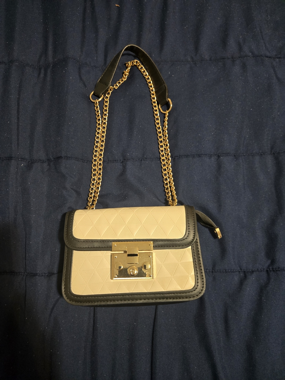 Chic Cream & Black Quilted Crossbody Bag with Gold Hardware